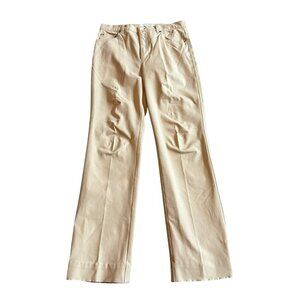 Escada Straight Leg Khaki Trousers Pants Tan Ruched Knees Size 38 Medium Women's